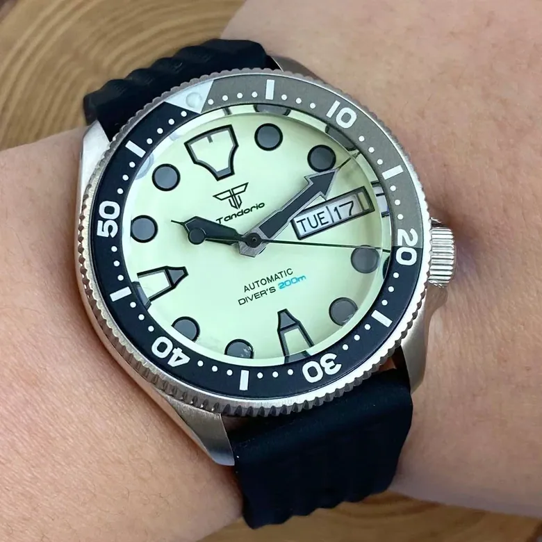 Tandorio 37mm SKX Diver Watch NH36 Full Green Luminous 20bar T242