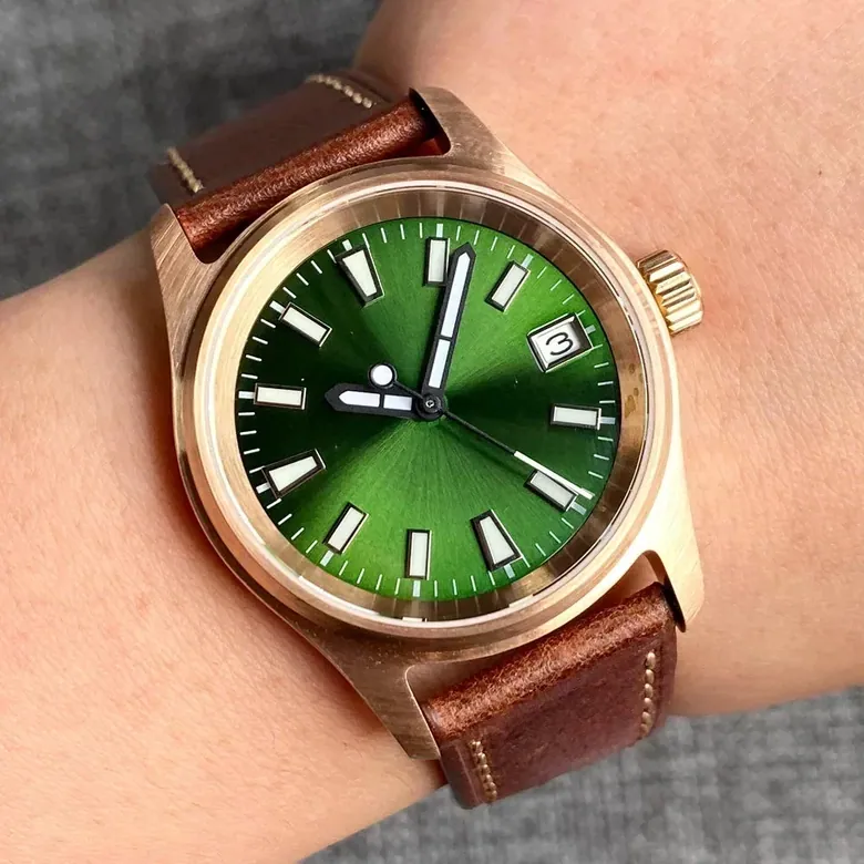 Tandorio Bronze Pilot Watch TD147R 20ATM 36mm Wine Red Dial NH35A Sapphire Crystal