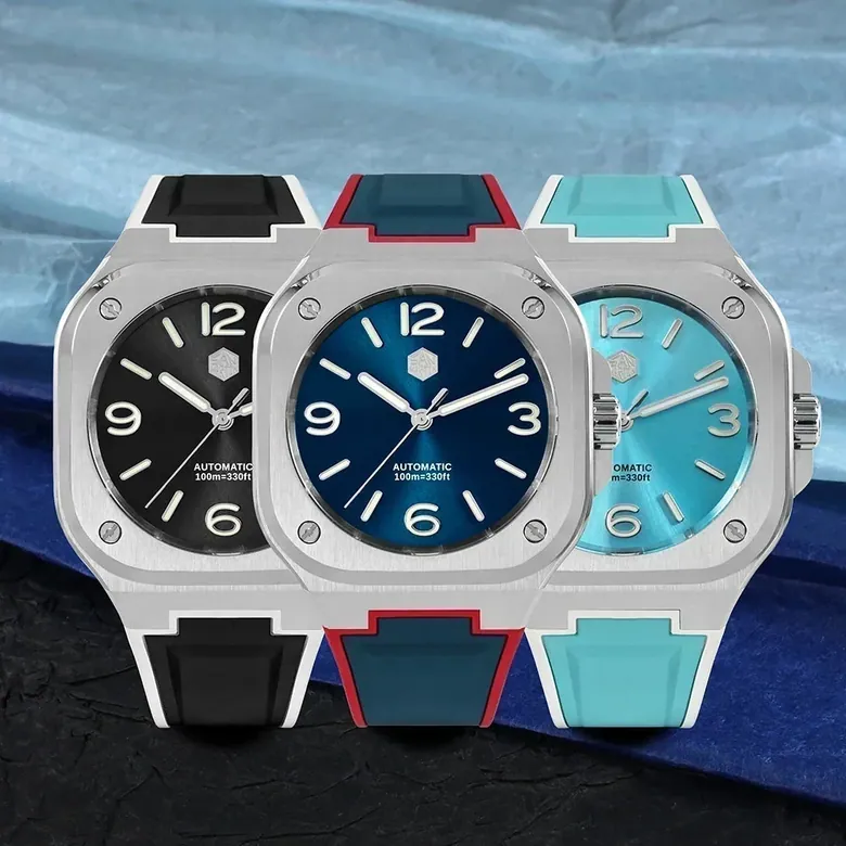 San Martin Square Watch SN0074G 40mm PT5000 Sw200 Automatic 10 Bar BGW-9 Lume