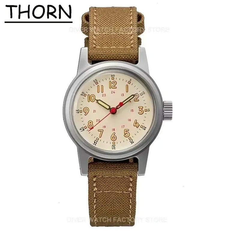 THORN SHY043 36mm NH35 Automatic Retro Field Military Watch C3 Luminous 10bar
