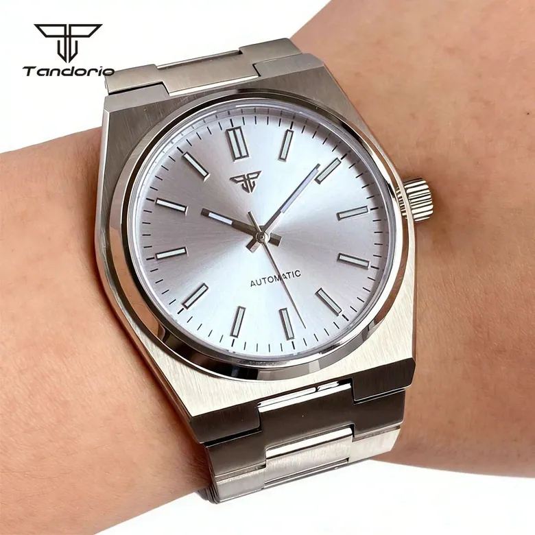 40MM PRX Mod Watch Tandorio TD305S NH35/PT5000 Automatic Sapphire Dress Watch Sunburst Dial Glass Back