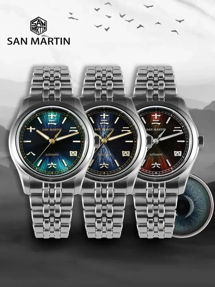 San Martin SN0144 39mm Gada Watch Sunburst JianZhan Miyota 90S5 Automatic Ar Sapphire Swiss Lume 10Bar