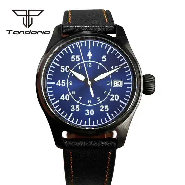 Tandorio Black PVD coating Aviator 39mm 20Bar NH35A automatic watch TD