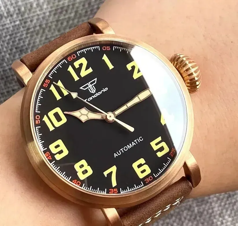 Tandorio 47mm NH35 pilot Watch CUSN8 Solid Bronze or 316L Steel 10ATM