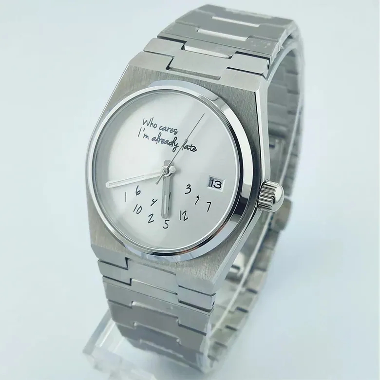 Special Dial PRX Watch nh35 Who cares i'm already late Sapphire 40MM 5Bar Dress