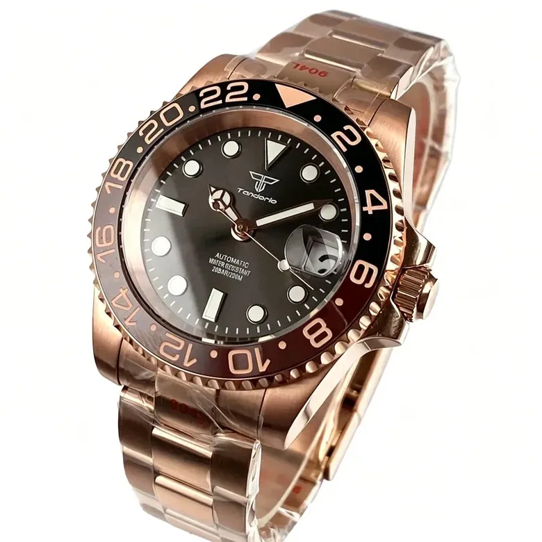 40mm Rose Gold Sub Watch with GMT Bezel Tandorio TD015R Miyota 8215/pt5000 20ATM Sapphire