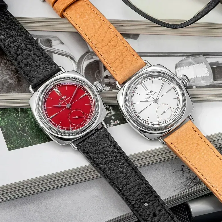THORN T017 Square pillow-shaped 36mm Pilot couple wristwatch VD78 quartz Double Domed Sapphire 10Bar