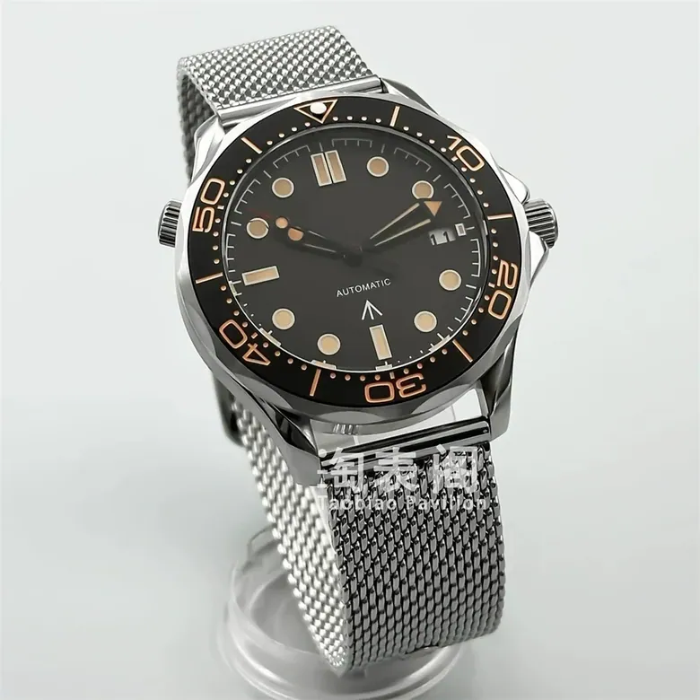 41Mm Men's Diving Watch Seamaster Sapphire 10ATM NH35A MIYOTA 8215 PT5000 Movement Mesh Green Lume Dual Crown