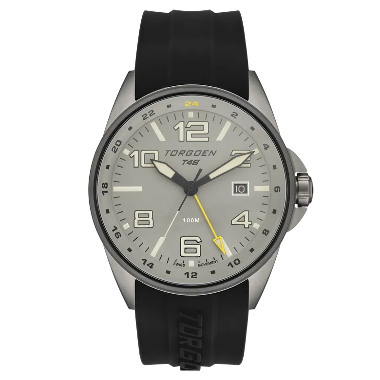 T48 GMT Heron | 44mm, Black Silicone Strap