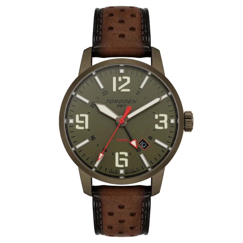T57 Green GMT Sapphire | 41mm, Dark Brown Leather