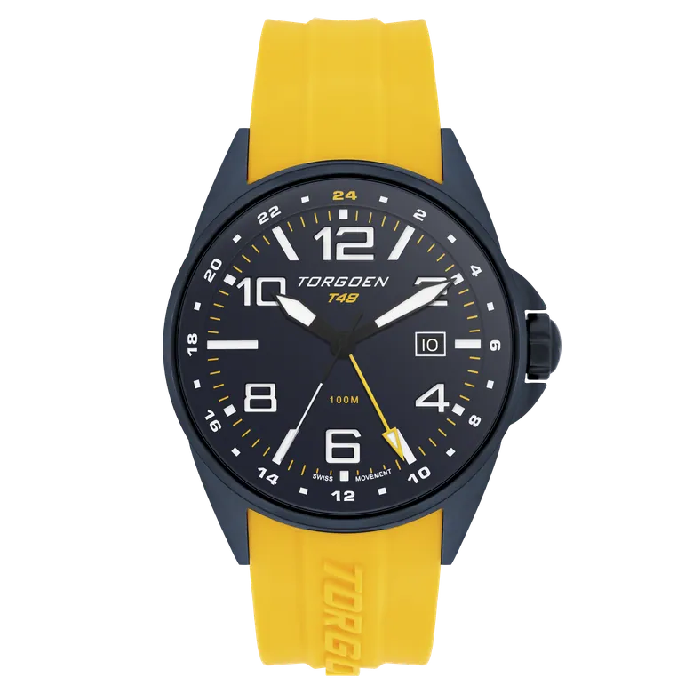 T48 GMT Yellow/Navy Ion Plated | 44mm, Yellow Silicone Strap