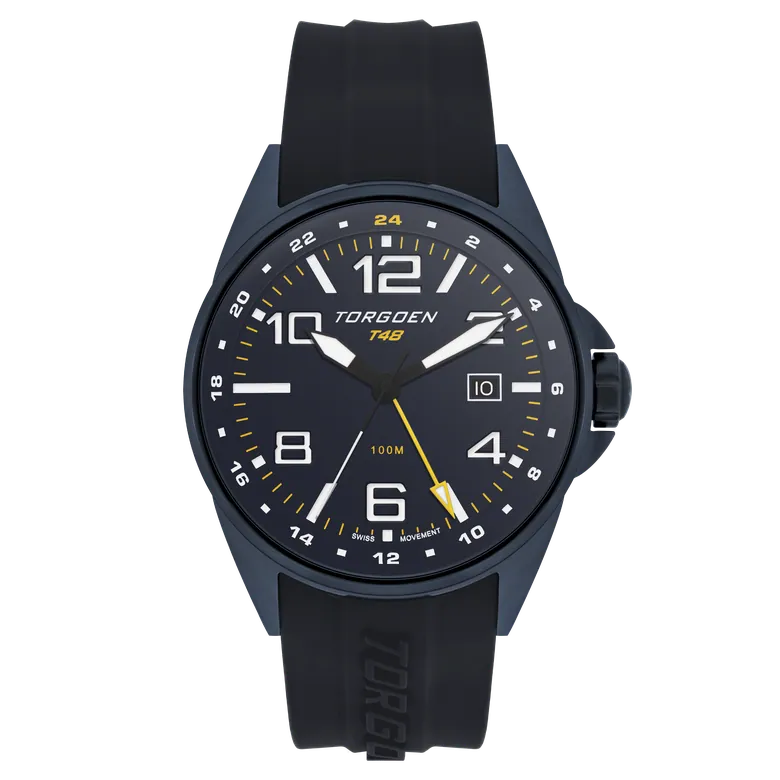 T48 GMT Navy Ion Plated | 44mm, Navy Silicone Strap