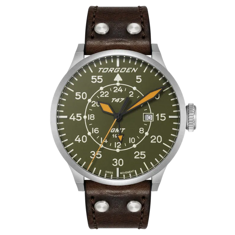 T47 Jumbo Green Sapphire GMT | 47mm, Brown Leather Strap
