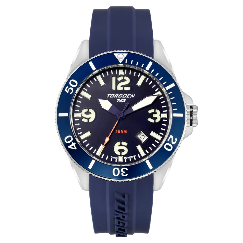 T43 Navy Diver Sapphire | 44mm, Navy Silicone Strap