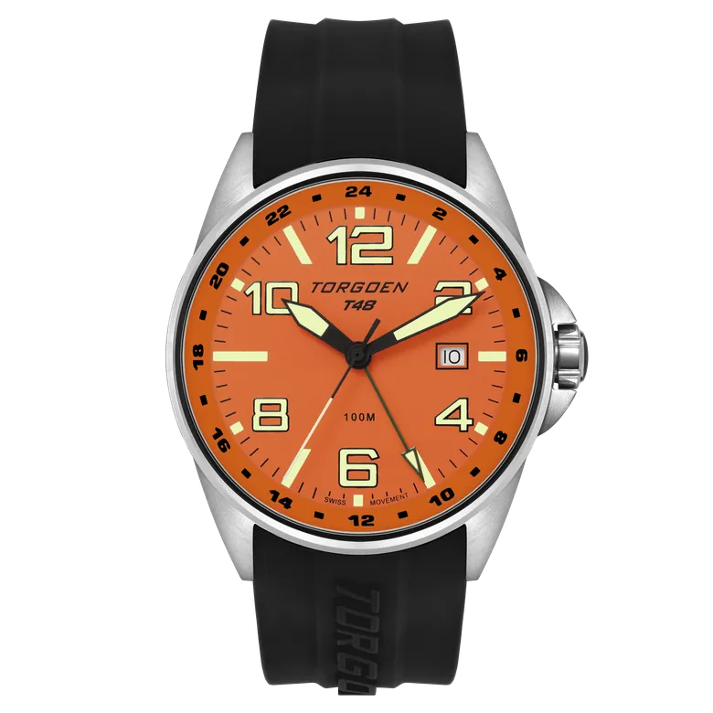 T48 GMT Black/Orange | 44mm, Black Silicone Strap