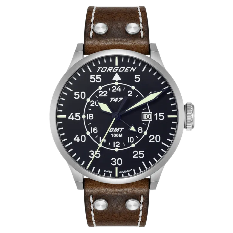 T47 Jumbo Blue Sapphire GMT | 47mm, Brown Leather Strap