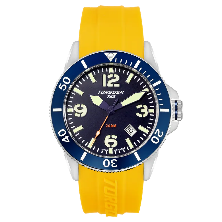 T43 Navy/Yellow Diver Sapphire | 44mm, Yellow Silicone Strap