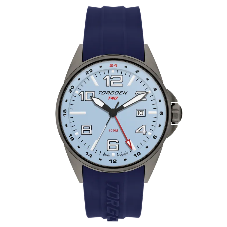 T48 GMT Ice Blue Ion Plated | 44mm, Navy Silicone Strap