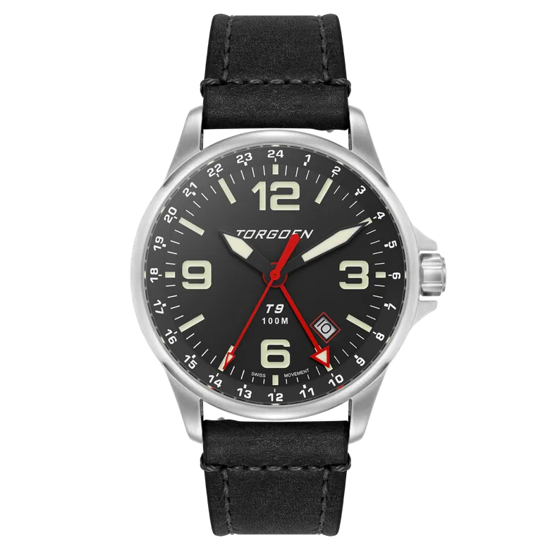 T9 Redwing GMT | 42mm, Black Leather Strap