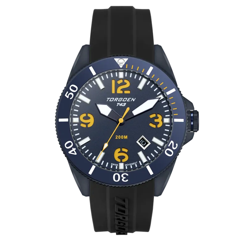 T43 Navy Ion Plated Sapphire Diver | 44mm, Navy Silicone Strap