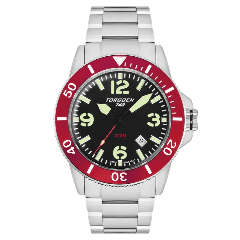 T43 Red Diver Sapphire | 44mm, Stainless Steel Bracelet