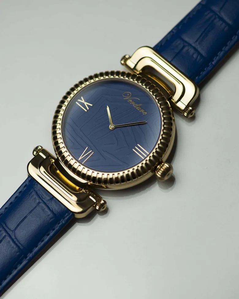 Gold Harmony Watch | Gold Case Blue Leather Strap Watch – Verdure