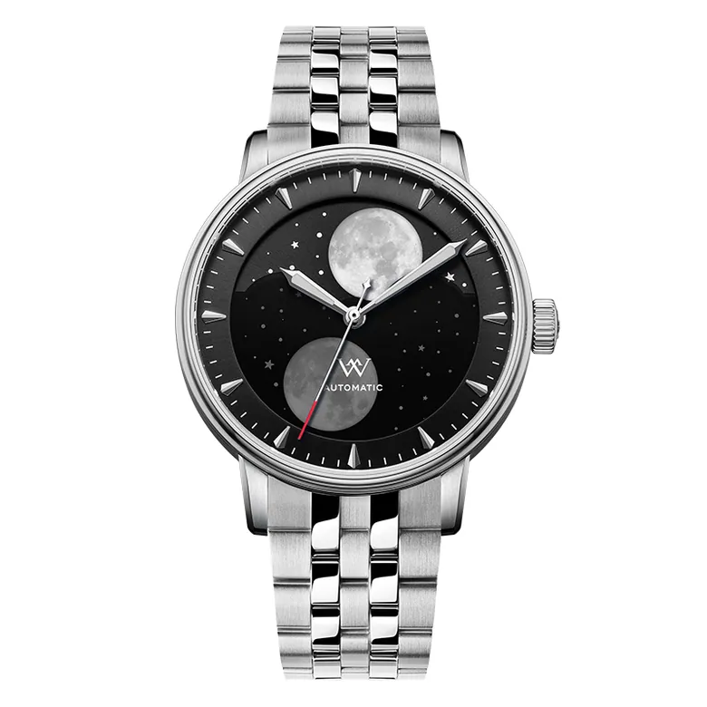 WM142 Moonphase Watch 41mm 7200A Modified Movement 5Bar Twin Moons  Men's Automatic Mechanical Watch
