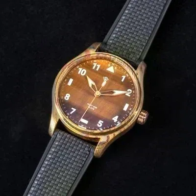 Anniversary Flieger — Mokume Gane & Tiger Eye (NH38A No-date) – 40 mm