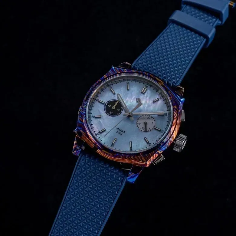 Peacock Timascus Chronograph - Ice Blue MOP VK64A