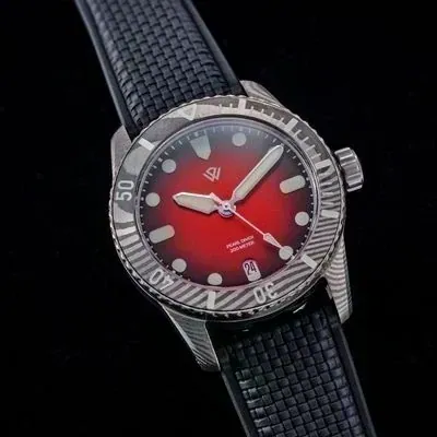 US STOCK Swiss Made Damascus steel 37 mm Red SW200-1 b No date