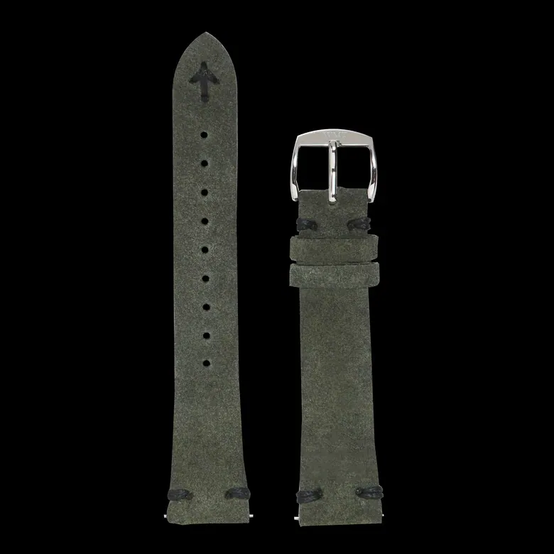 Venus – Military Green / Black Stitching Italian Suede Leather Strap  LS11903807N