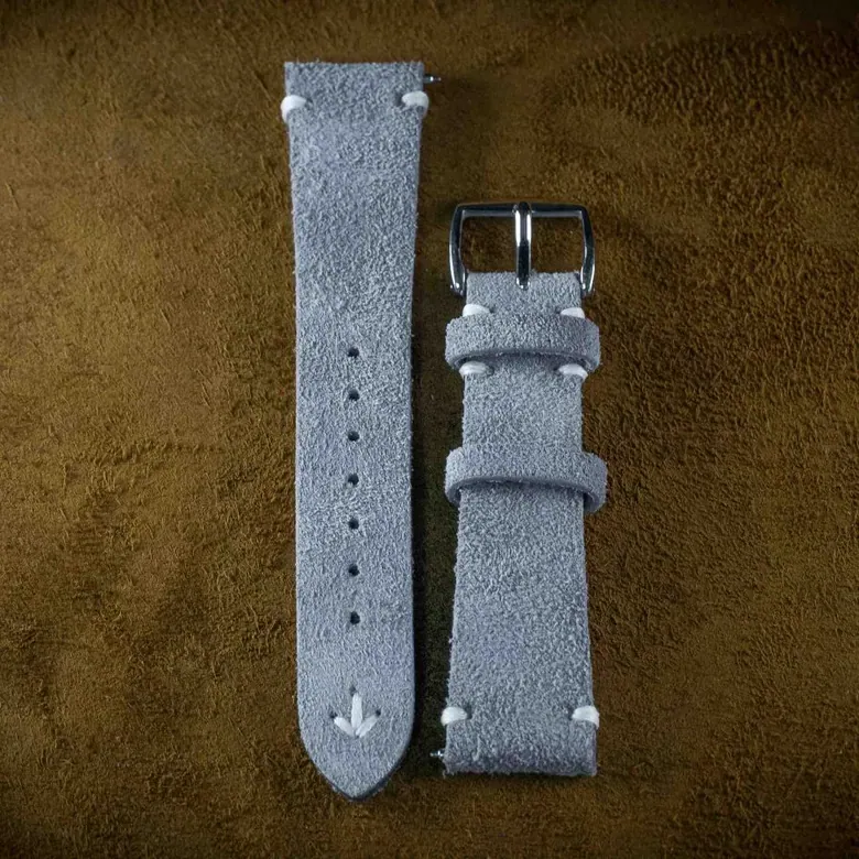 ( L.Grey ) Hand Stitching Italian Suede Leather Strap – 20mm