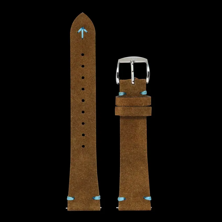 Venus – Brown / L.Blue Stitching Italian Suede Leather Strap  LS11903806N