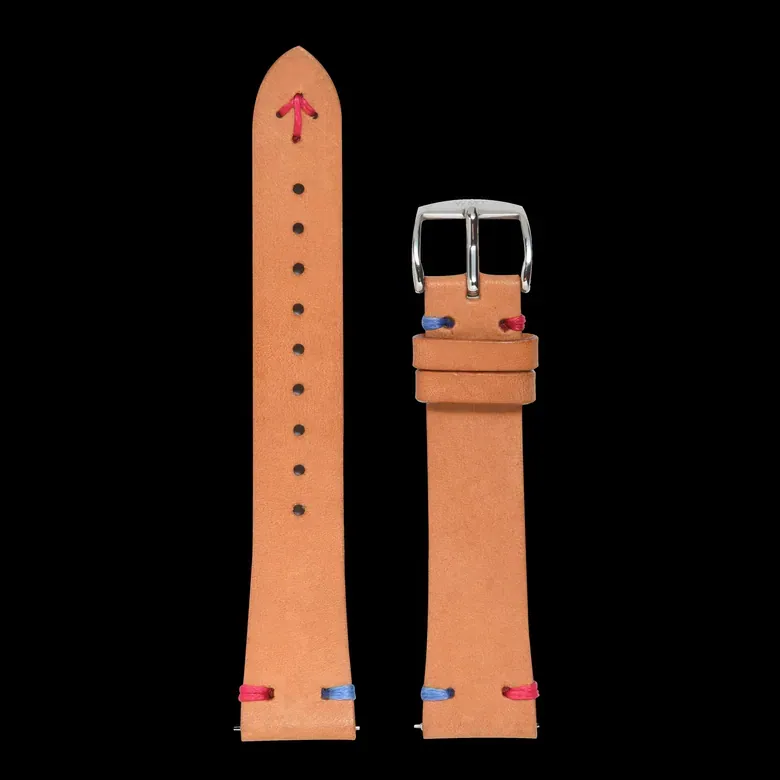 Tonny – Beige / Red &amp; L.Blue Stitching Italian Leather Strap  LS11903814N