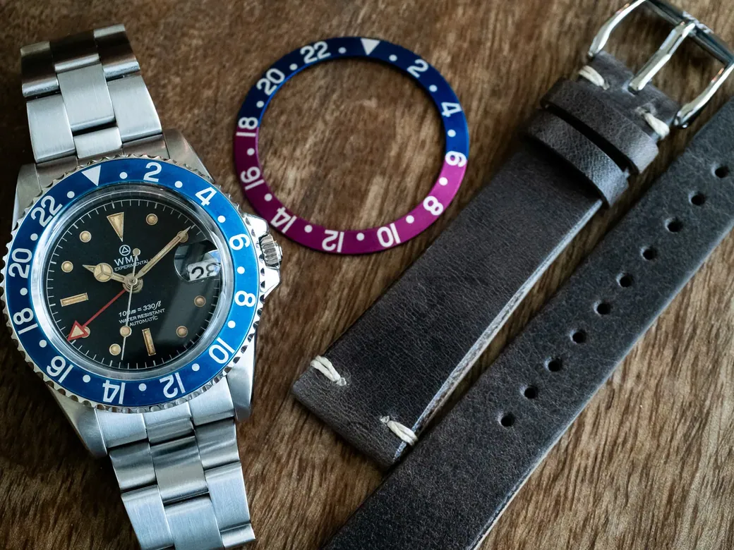 Sanford MKII – Interchangeable Bezel / Fuchsia & Blueberry Bezel / Aged Edition / Metal Bracelet + Leather Strap Set