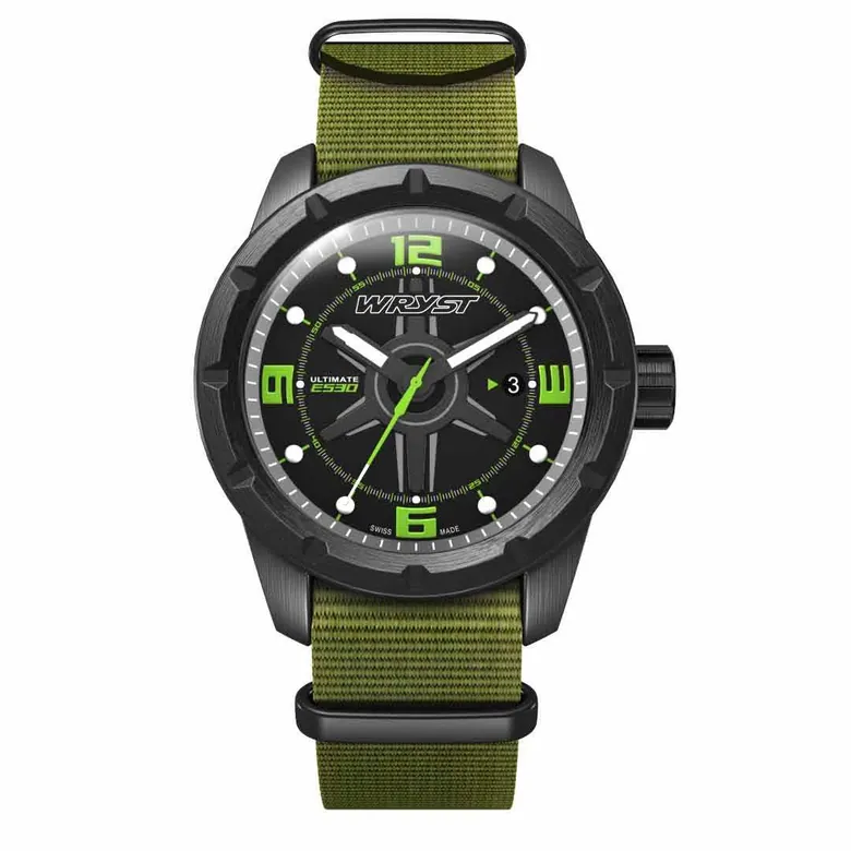 Swiss Made Black Watch Wryst Khaki Green Army Nato Strap