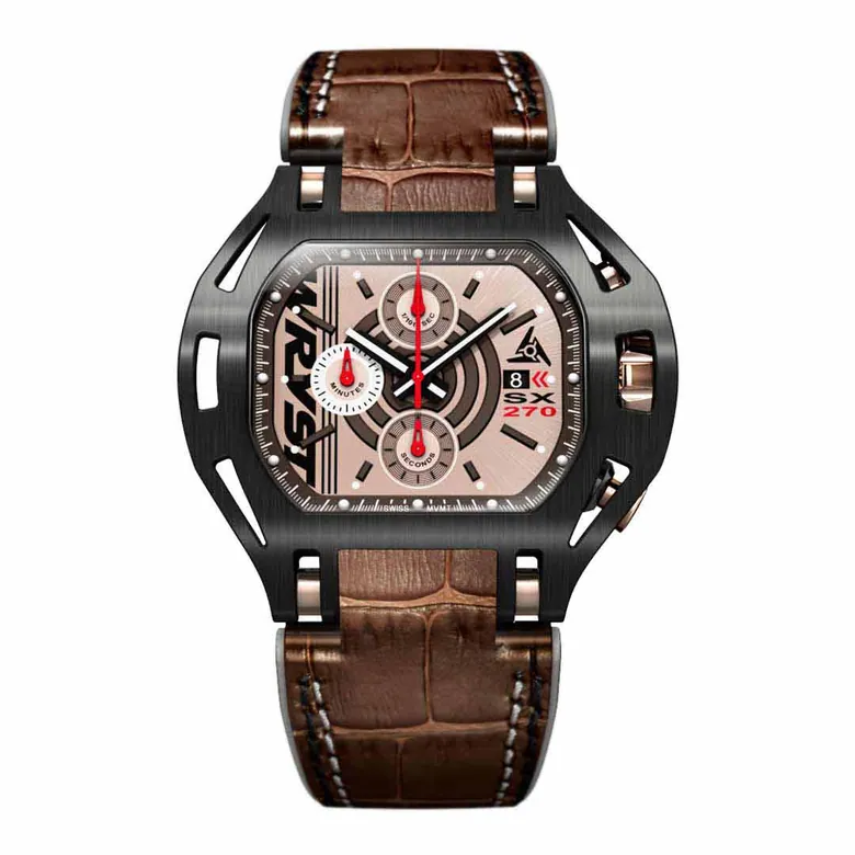 Mens Leather Strap Watches Wryst SX270-L Brown Leather Band