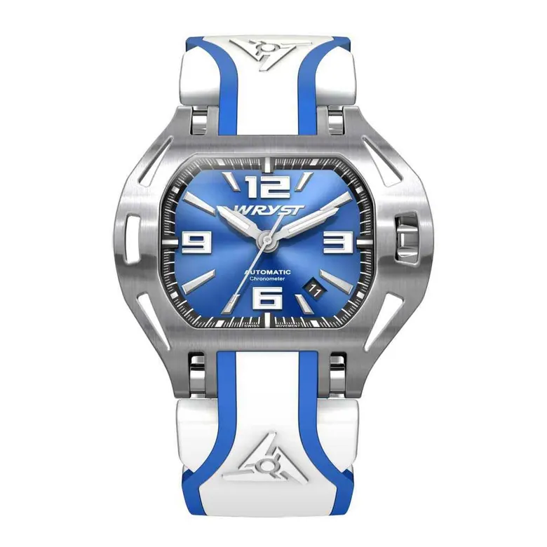 Automatic Mens Blue Watches Wryst SX7 White &amp; Blue Bracelet