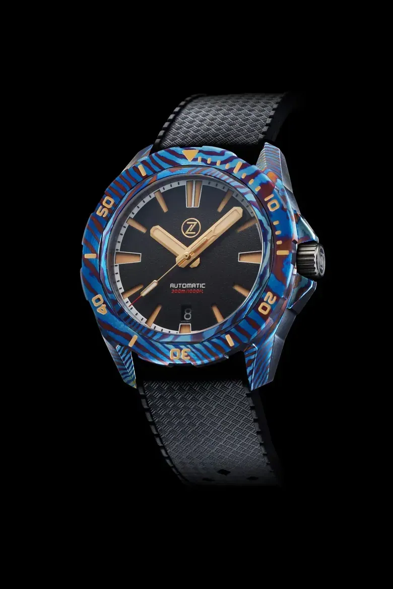 Swordfish Blue Ti-Damascus 'Black Sand'