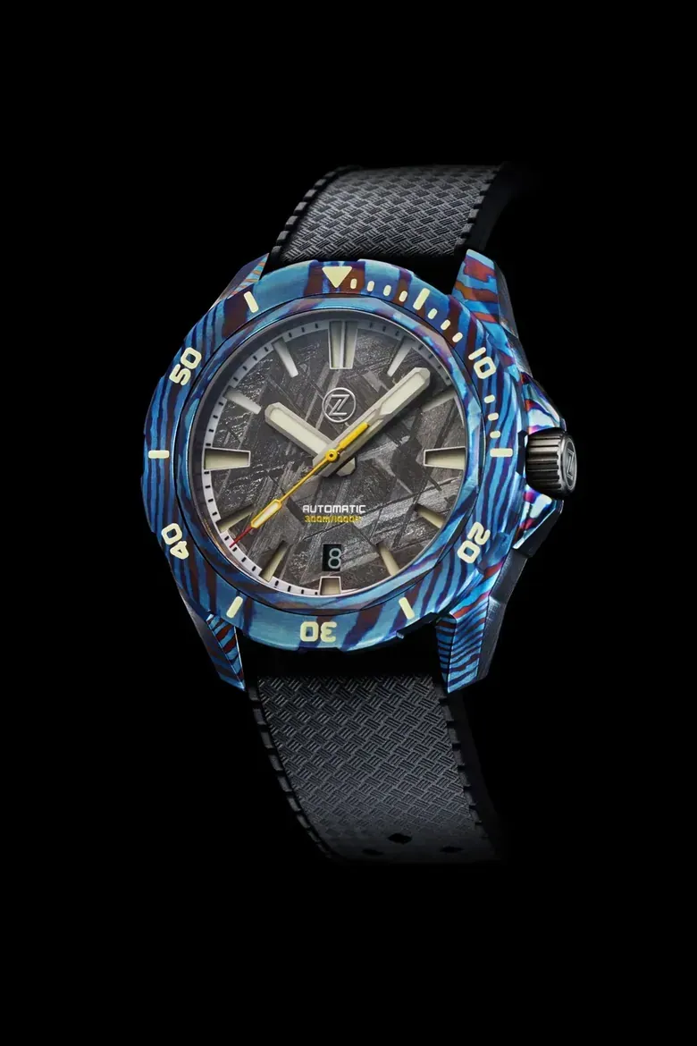 Swordfish Blue Ti-Damascus Meteorite